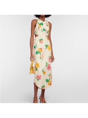Alemais Cream Floral Cutout Midi Dress with Pink & Yellow Blooms